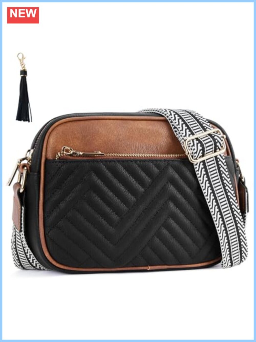 Vegan Leather Quilted Crossbody Bag Wide Strap Shoulder Purse